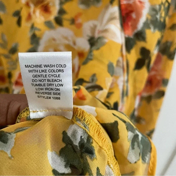 Ellen Weaver Blouse 3X Yellow Pink Long Sleeve Chiffon Flowy Boho Romantic - Picture 3 of 7